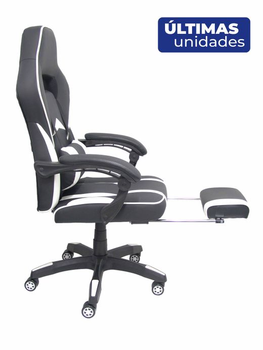 Silla gaming Bonete similpiel negro y blanco con reposapiés