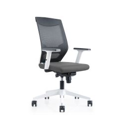 Silla Oficina Blanca Con Regulacion Lumbar Respaldo Malla Negra / Asiento Tapizado Gris