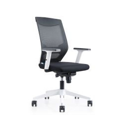 Silla Oficina Blanca Con Regulacion Lumbar Respaldo Malla Negra / Asiento Tapizado Negro