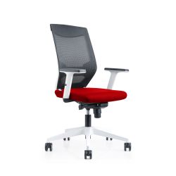 Silla Oficina Blanca Con Regulacion Lumbar Respaldo Malla Negra / Asiento Tapizado Rojo
