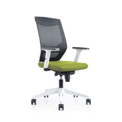 Silla Oficina Blanca Con Regulacion Lumbar Respaldo Malla Negra / Asiento Tapizado Verde
