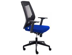 Silla Oficina Con Regulacion Lumbar Respaldo Malla Negra / Asiento Tapizado Azul