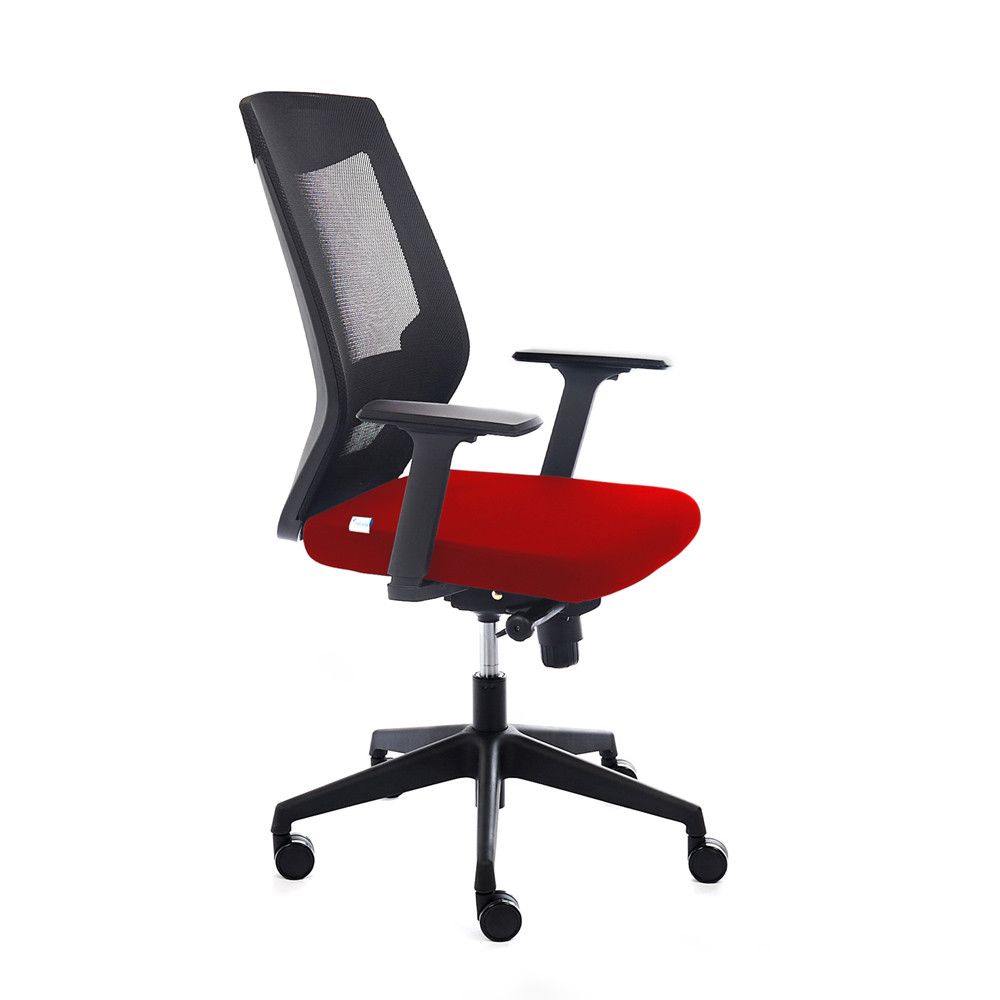Silla Oficina Con Regulacion Lumbar Respaldo Malla Negra / Asiento Tapizado Rojo