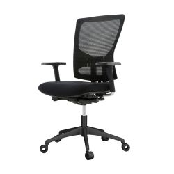 Silla Oficina Rd937-4 Asiento Tapizado Negro / Respaldo Malla Negra, Con Brazos Regula