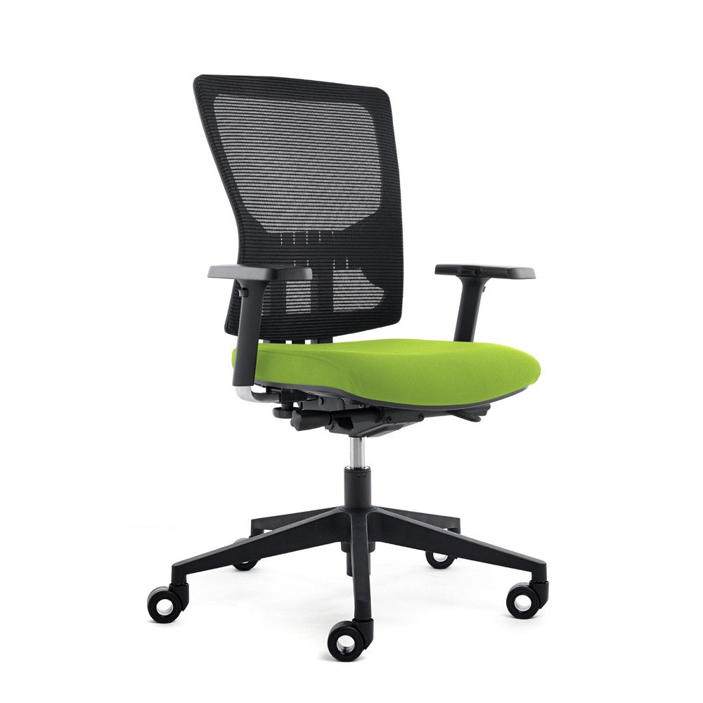 Silla Oficina Rd937-6 Asiento Tapizado Verde / Respaldo Malla Negra, Con Brazos Regula