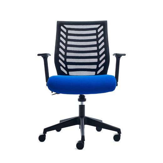 Silla Oficina Respaldo Malla Negra / Asiento Tapizado Azul