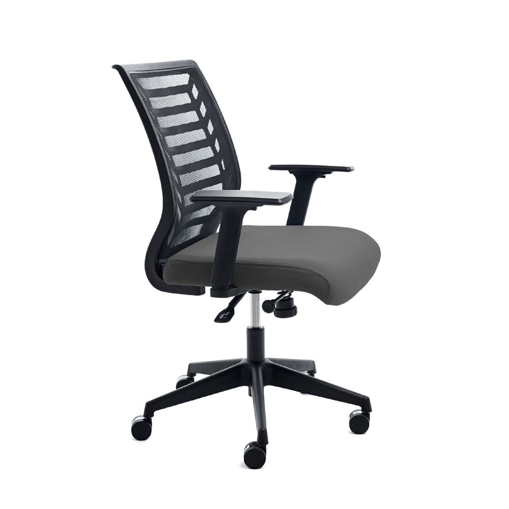 Silla Oficina Respaldo Malla Negra / Asiento Tapizado Gris