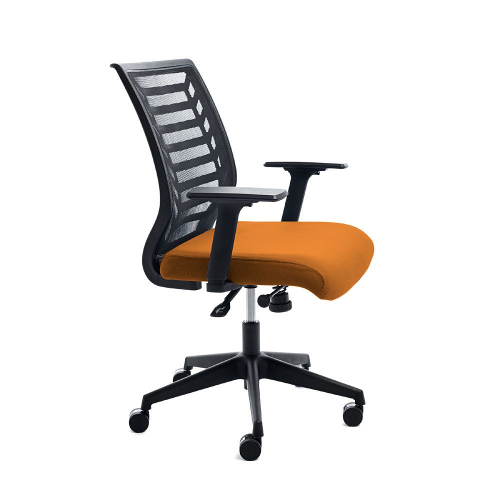 Silla Oficina Respaldo Malla Negra / Asiento Tapizado Naranja