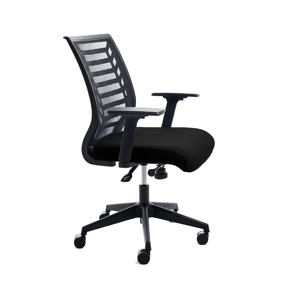 Silla Oficina Respaldo Malla Negra / Asiento Tapizado Negro