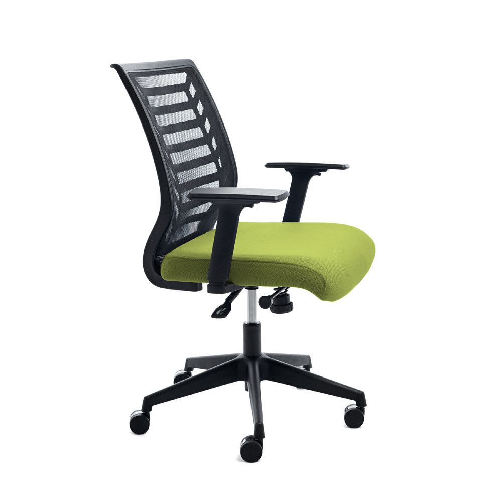 Silla Oficina Respaldo Malla Negra / Asiento Tapizado Verde