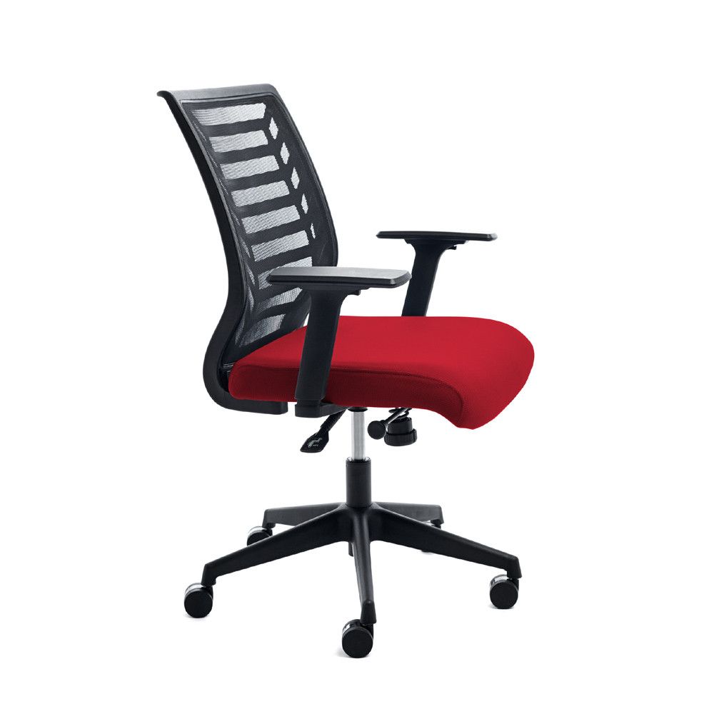 Silla Ofiicina Respaldo Malla Negra / Asiento Tapizado Rojo