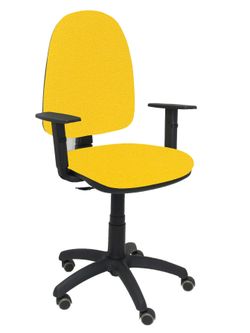 Silla Operativa de oficina Ayna bali amarillo brazos regulables ruedas de parquet
