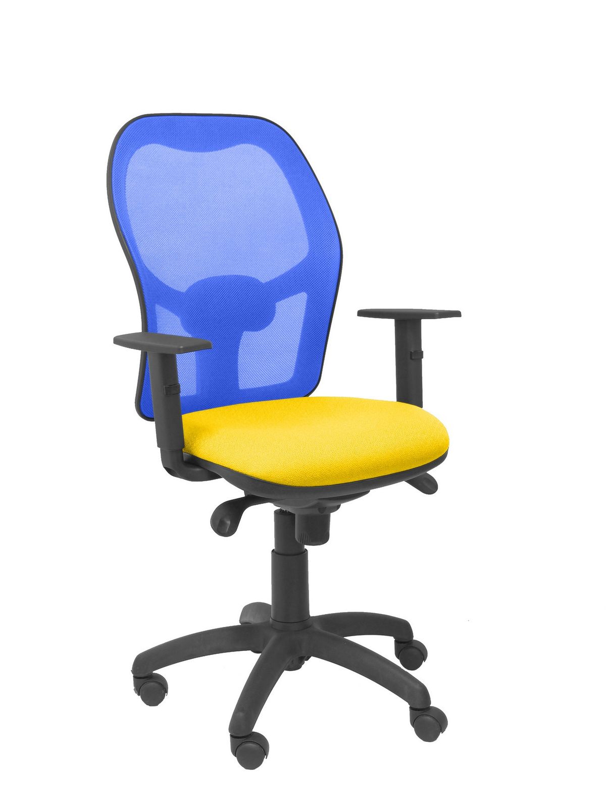 Silla Operativa de oficina Jorquera malla azul asiento bali amarilla