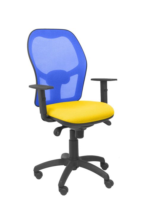 Silla Operativa de oficina Jorquera malla azul asiento bali amarilla
