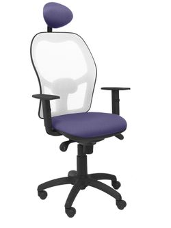 Silla Operativa de oficina Jorquera malla blanca asiento bali azul claro con cabecero fijo