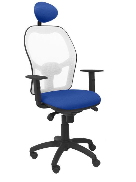 Silla Operativa de oficina Jorquera malla blanca asiento bali azul con cabecero fijo