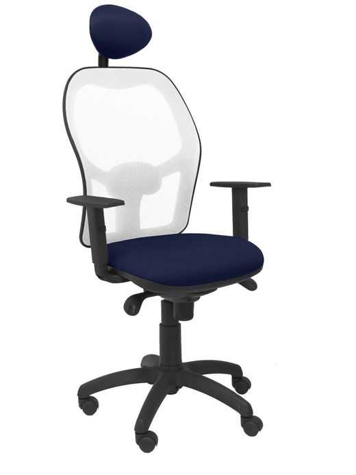 Silla Operativa de oficina Jorquera malla blanca asiento bali azul marino con cabecero fijo