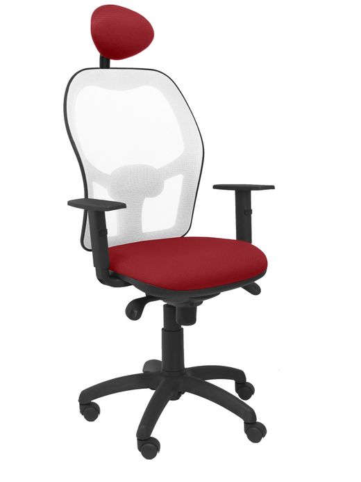 Silla Operativa de oficina Jorquera malla blanca asiento bali granate con cabecero fijo