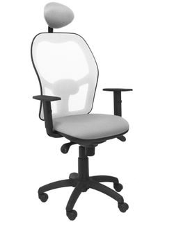 Silla Operativa de oficina Jorquera malla blanca asiento bali gris claro con cabecero fijo