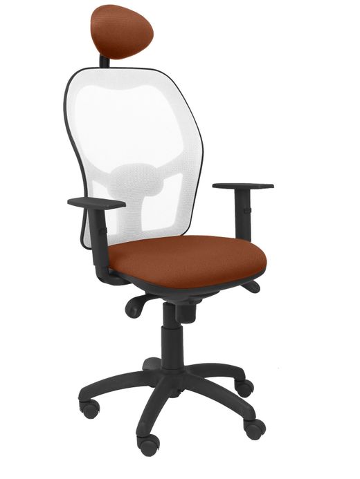 Silla Operativa de oficina Jorquera malla blanca asiento bali marrón con cabecero fijo