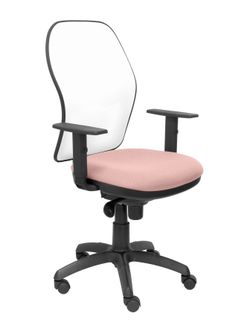 Silla Operativa de oficina Jorquera malla blanca asiento bali rosa pálido