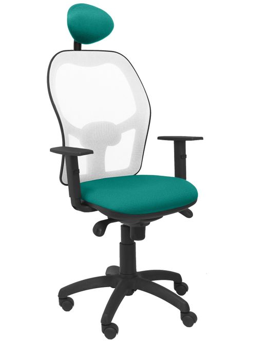 Silla Operativa de oficina Jorquera malla blanca asiento bali verde claro con cabecero fijo