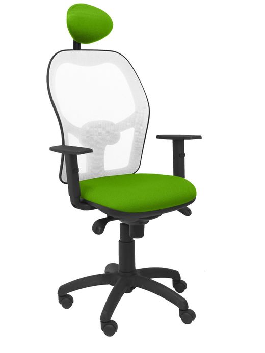 Silla Operativa de oficina Jorquera malla blanca asiento bali verde pistacho con cabecero fijo
