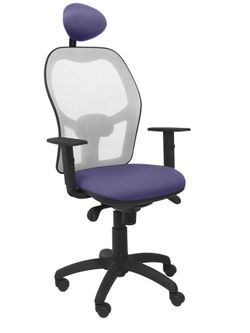 Silla Operativa de oficina Jorquera malla gris asiento bali azul claro con cabecero fijo