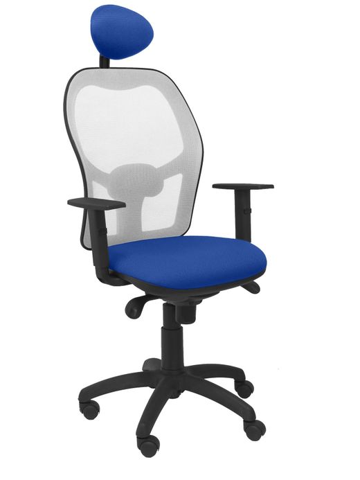 Silla Operativa de oficina Jorquera malla gris asiento bali azul con cabecero fijo