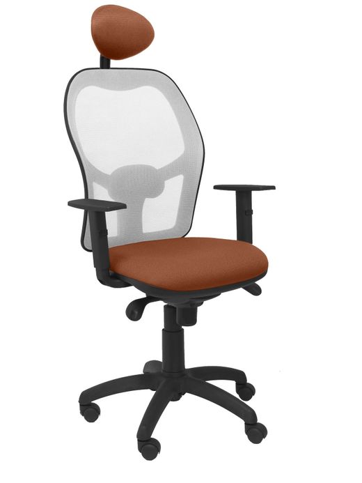 Silla Operativa de oficina Jorquera malla gris asiento bali marrón con cabecero fijo
