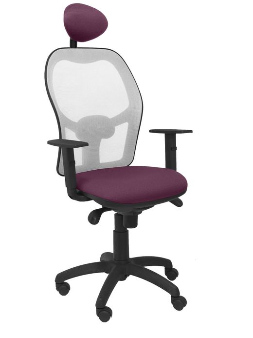 Silla Operativa de oficina Jorquera malla gris asiento bali morado con cabecero fijo