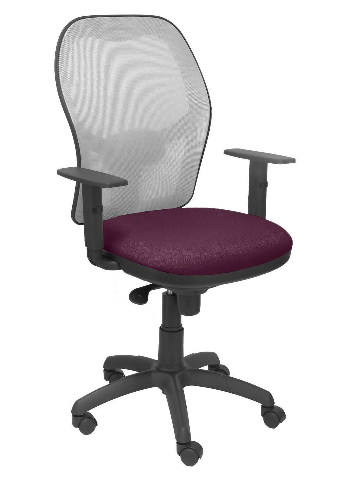 Silla Operativa de oficina Jorquera malla gris asiento bali morado