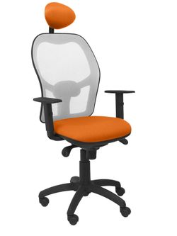 Silla Operativa de oficina Jorquera malla gris asiento bali naranja con cabecero fijo