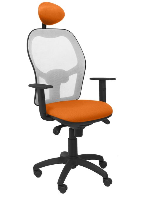 Silla Operativa de oficina Jorquera malla gris asiento bali naranja con cabecero fijo
