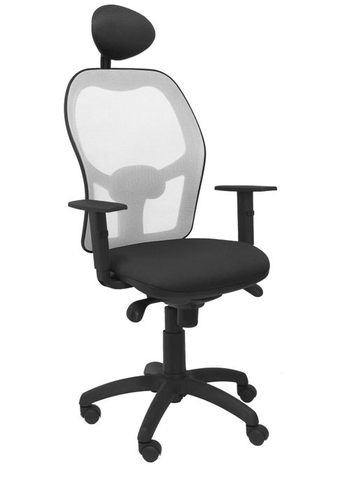 Silla Operativa de oficina Jorquera malla gris asiento bali negro con cabecero fijo