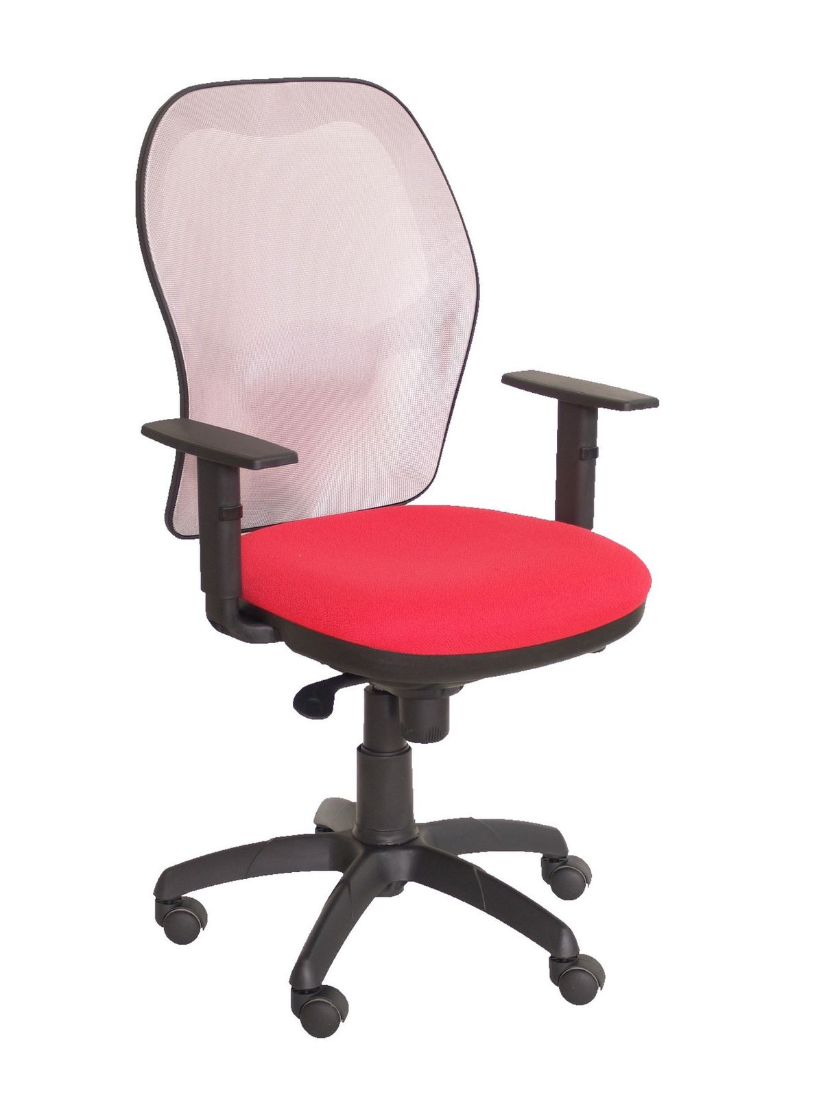 Silla Operativa de oficina Jorquera malla gris asiento bali rojo