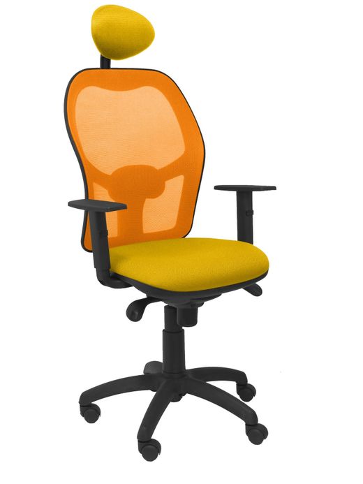 Silla Operativa de oficina Jorquera malla naranja asiento bali amarillo con cabecero fijo