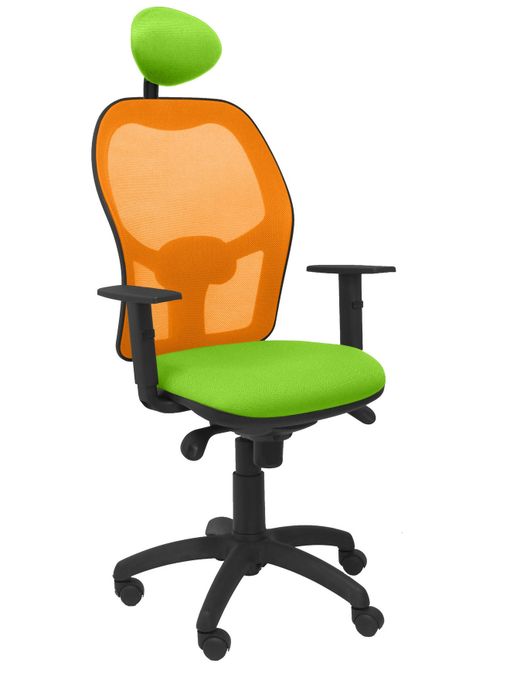 Silla Operativa de oficina Jorquera malla naranja asiento bali verde pistacho con cabecero fijo