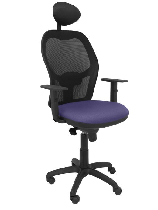 Silla Operativa de oficina Jorquera malla negra asiento bali azul claro con cabecero fijo