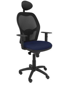 Silla Operativa de oficina Jorquera malla negra asiento bali azul marino con cabecero fijo