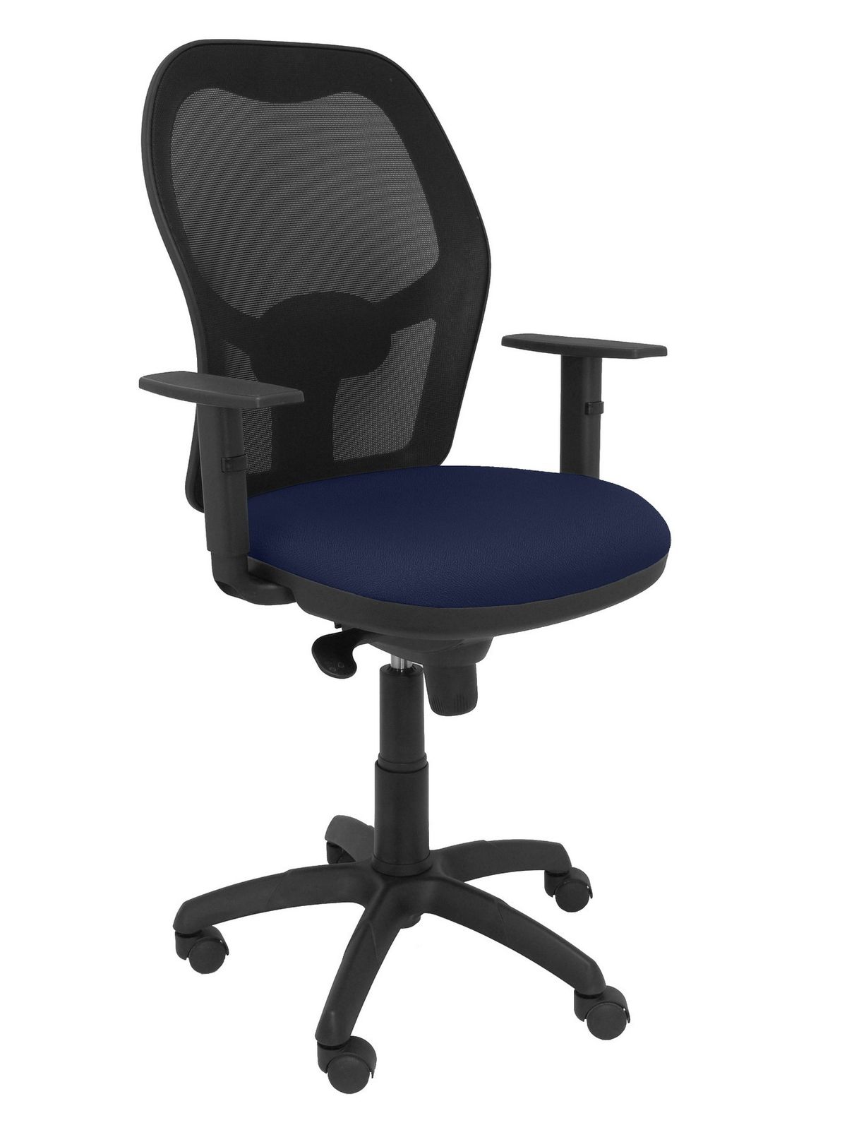 Silla Operativa de oficina Jorquera malla negra asiento bali azul marino