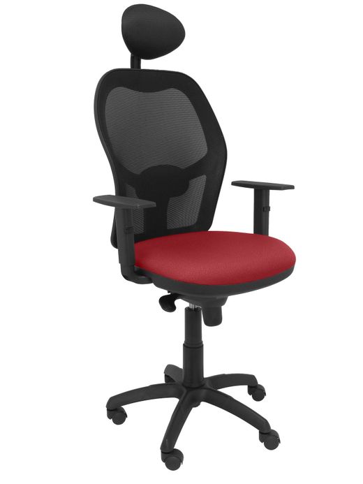 Silla Operativa de oficina Jorquera malla negra asiento bali granate con cabecero fijo