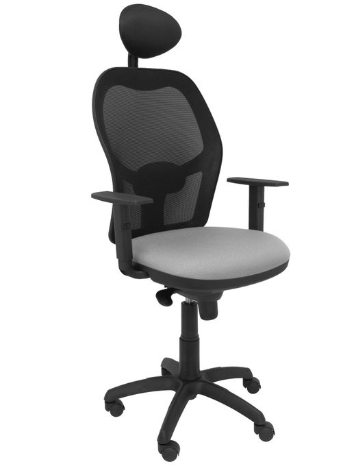 Silla Operativa de oficina Jorquera malla negra asiento bali gris claro con cabecero fijo
