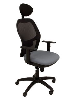 Silla Operativa de oficina Jorquera malla negra asiento bali gris medio con cabecero fijo