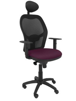 Silla Operativa de oficina Jorquera malla negra asiento bali morado con cabecero fijo