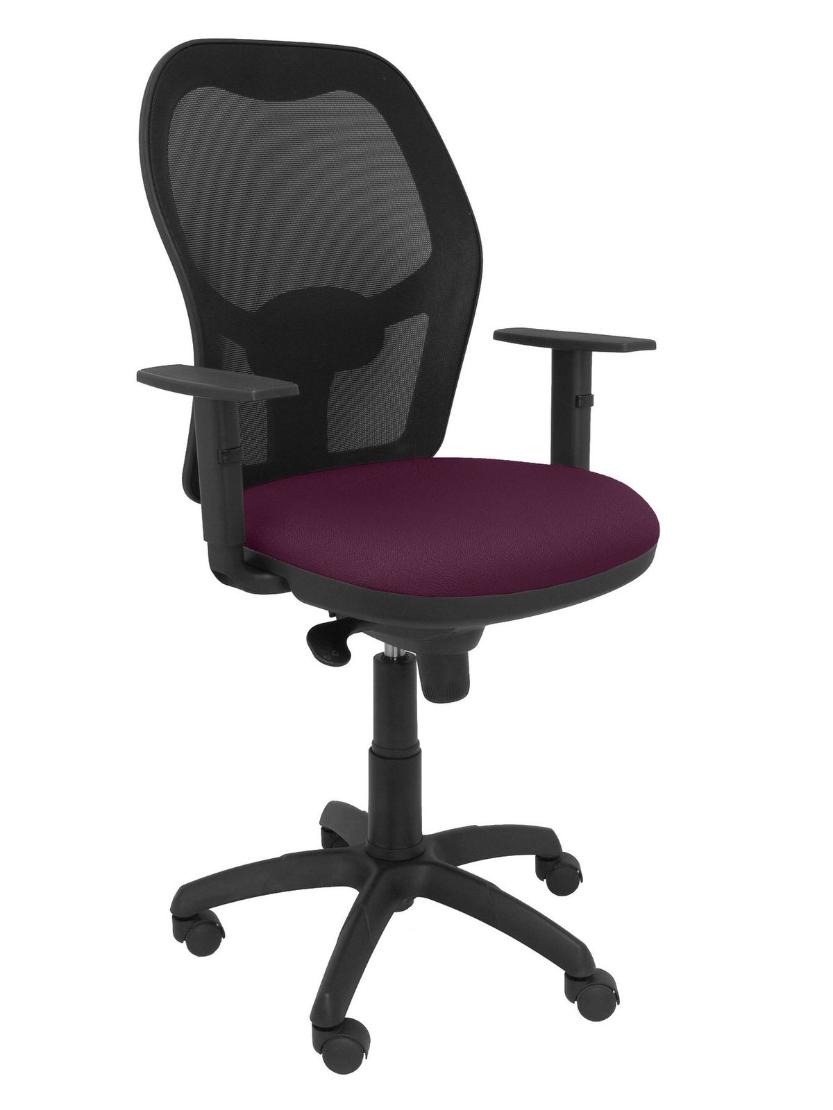 Silla Operativa de oficina Jorquera malla negra asiento bali morado