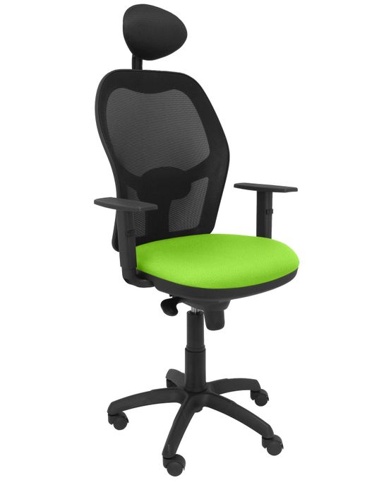 Silla Operativa de oficina Jorquera malla negra asiento bali verde pistacho con cabecero fijo