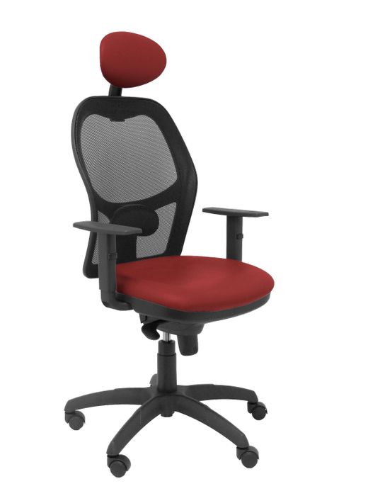 Silla Operativa de oficina Jorquera malla negra asiento similpiel granate con cabecero fijo