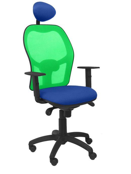 Silla Operativa de oficina Jorquera malla verde asiento bali azul con cabecero fijo