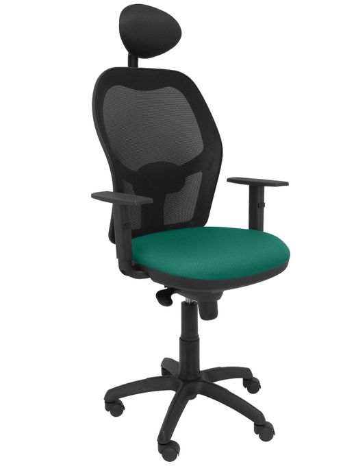 Silla Operativa oficina Jorquera malla negra asiento bali verde con cabecero fijo